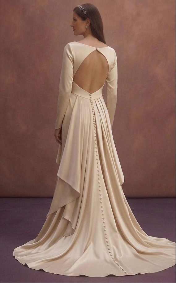 Champagne Satin Wedding Dress with Draped Skirt Style