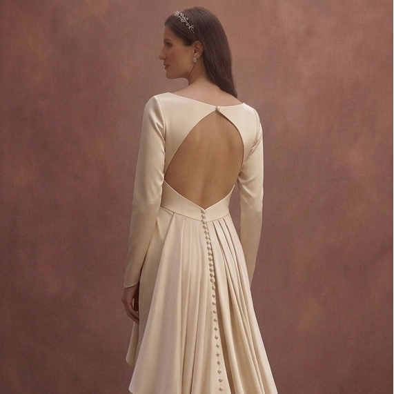 Champagne Satin Wedding Dress with Draped Skirt Style
