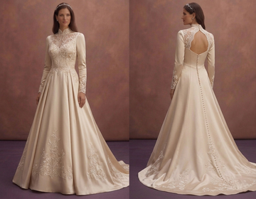 Champagne Satin Wedding Dress with High Neck Elegance