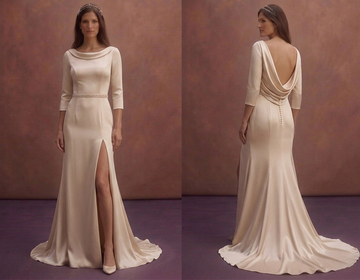 Champagne Satin Wedding Dress with High Slit Design