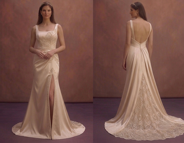 Champagne Satin Wedding Dress with Modern Side Slit