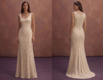Champagne Sheath Wedding Dress with Elegant Scoop Neck
