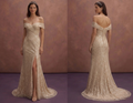 Champagne Sparkle Wedding Dress with Elegant Off-Shoulder Cut