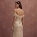 Champagne Sparkle Wedding Dress with Elegant Off-Shoulder Cut