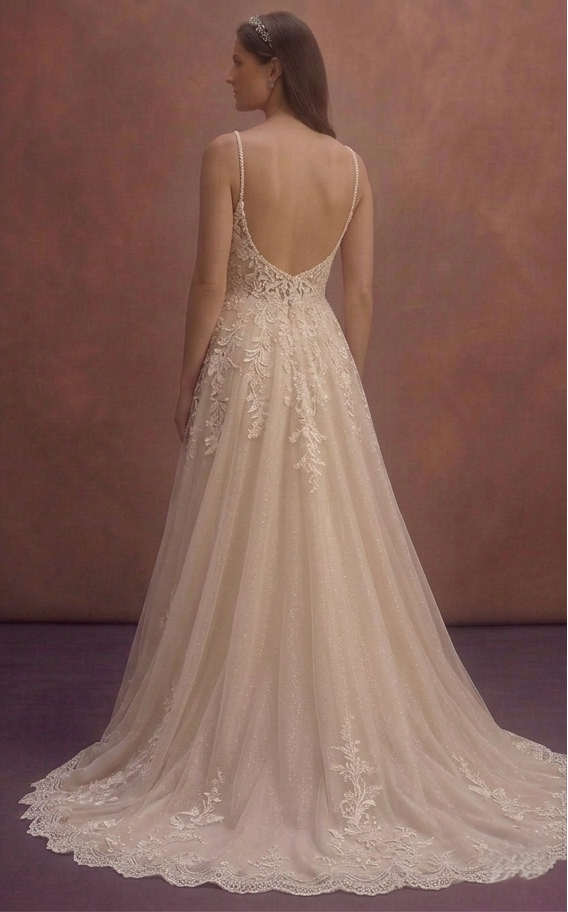 Champagne Tulle Bridal Dress with Soft Glitter Finish