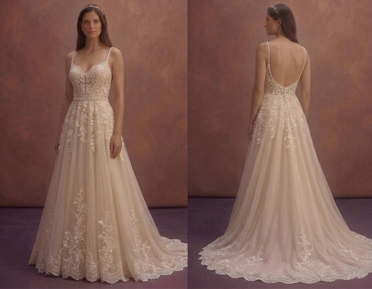 Champagne Tulle Bridal Dress with Soft Glitter Finish