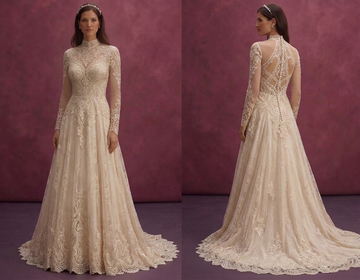 Champagne Vintage Lace Wedding Dress with Sleeves