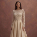 Champagne Vintage Wedding Dress with Lace Bodice