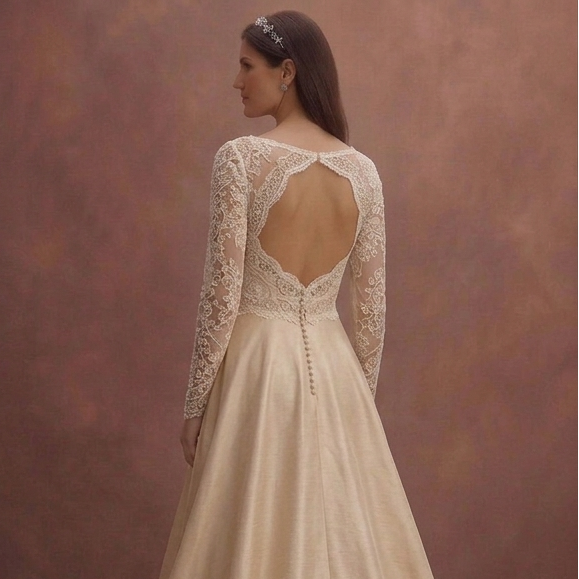 Champagne Vintage Wedding Dress with Lace Bodice