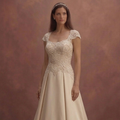 Champagne Vintage Wedding Dress with Lace Embellished Bodice