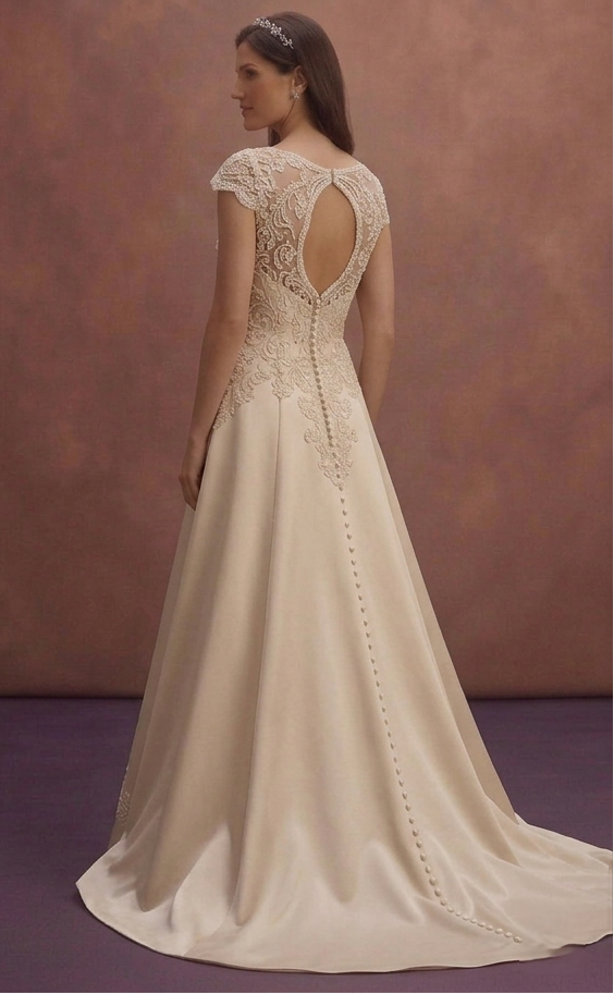 Champagne Vintage Wedding Dress with Lace Embellished Bodice