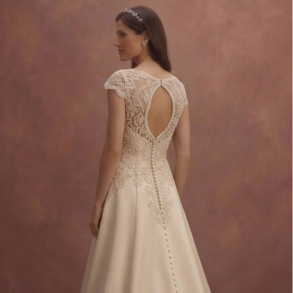 Champagne Vintage Wedding Dress with Lace Embellished Bodice