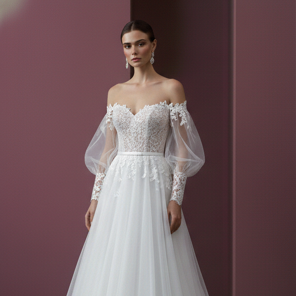 Champagne Wedding Dress Matte Fabric Long Classic A-Line Gown