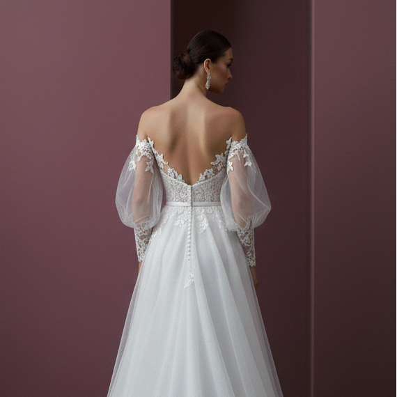 Champagne Wedding Dress Matte Fabric Long Classic A-Line Gown