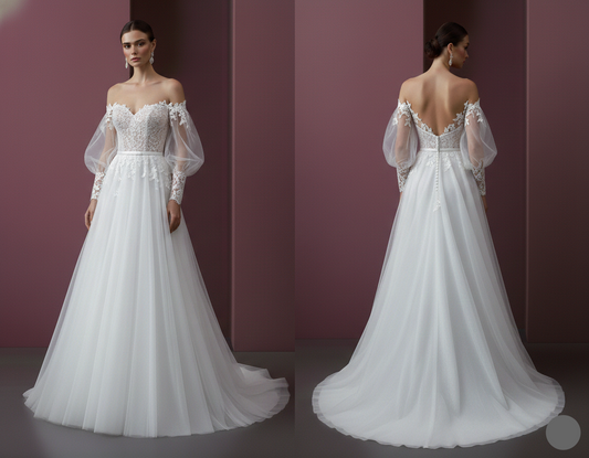 Champagne Wedding Dress Matte Fabric Long Classic A-Line Gown