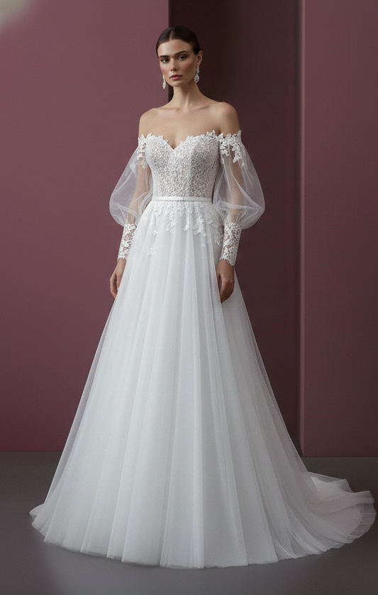 Champagne Wedding Dress Matte Fabric Long Classic A-Line Gown