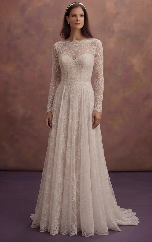 Chantilly Lace Bridal Gowns with Delicate Beauty