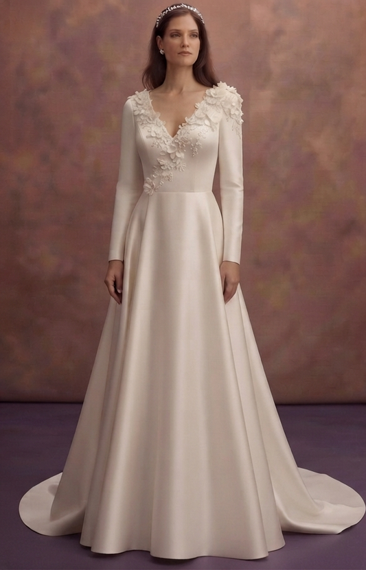 Chapel Length Wedding Dresses with Satin Finish