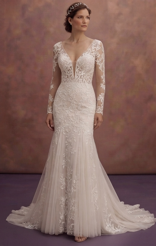Chapel Train Wedding Dresses with Elegant Lace