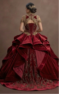 Charro-Inspired Red Quinceañera Dress with Gold Lace