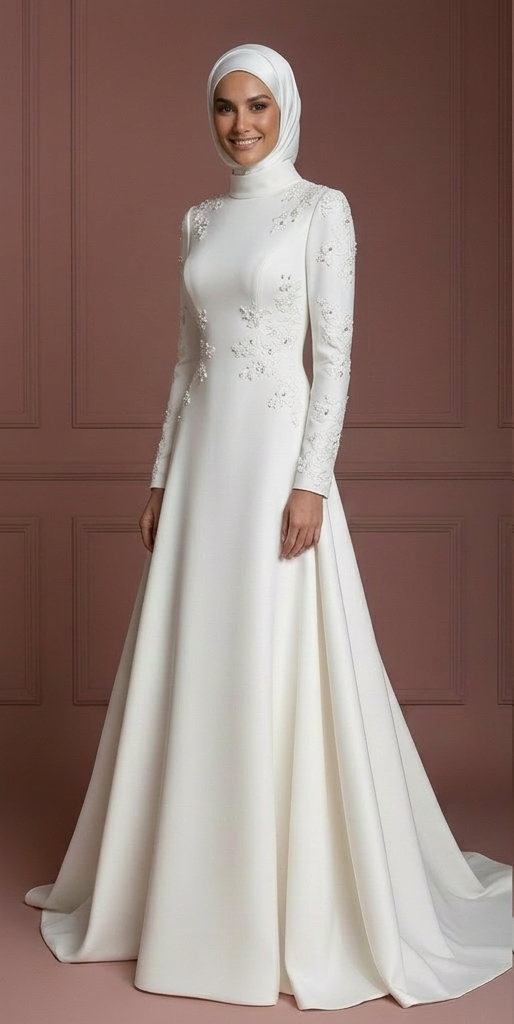 Cheap Hijab Wedding Dress Elegant Modest Bridal Muslim