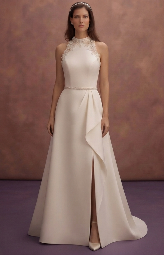 Chic Bridal Dresses with Matte Satin A-Line Skirts