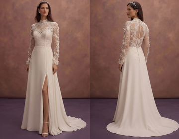 Chic Wedding Dresses with Floral Lace Sleeves