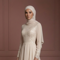 Chiffon A-Line Hijab Wedding Dress – Soft Champagne Modest Look Muslim