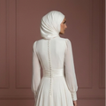 Chiffon Elegant Long Sleeve Wedding Dress – Soft Ivory Hijab Outfit Muslim
