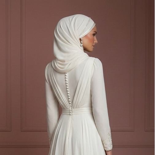 Chiffon Flowing Muslim Bridal Gown with Hijab – Perfect for Walima Wedding Dress