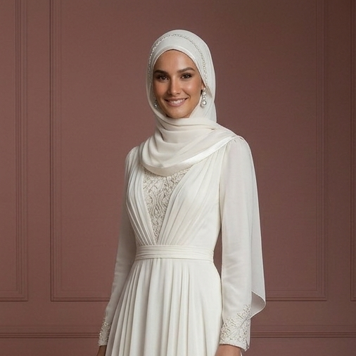 Chiffon Flowing Muslim Bridal Gown with Hijab – Perfect for Walima Wedding Dress