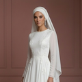 Chiffon Flowing Princess Gown – Pearl White Modest Muslim Wedding Dress