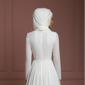 Chiffon Flowing Princess Gown – Pearl White Modest Muslim Wedding Dress