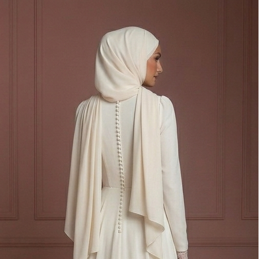 Chiffon Long Sleeve Wedding Dress – Soft Ivory Hijab Outfit Muslim