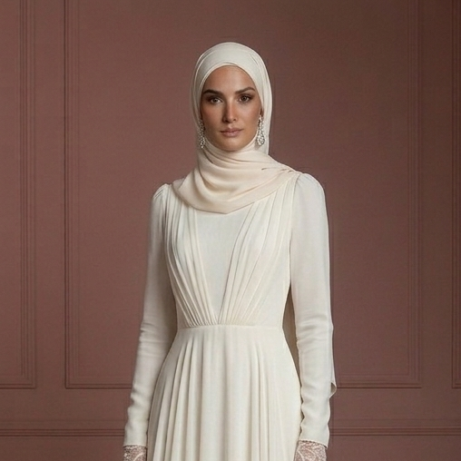 Chiffon Long Sleeve Wedding Dress – Soft Ivory Hijab Outfit Muslim