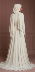 Chiffon Long Sleeve Wedding Dress – Soft Ivory Hijab Outfit Muslim