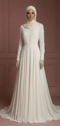 Chiffon Long Sleeve Wedding Dress – Soft Ivory Hijab Outfit Muslim