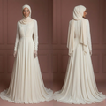 Chiffon Long Sleeve Wedding Dress – Soft Ivory Hijab Outfit Muslim