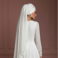 Chiffon Long Sleeve Nikah Gown – Ivory Muslim Bridal Style Wedding Dress Muslim