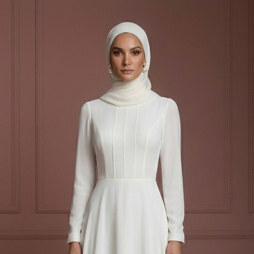 Chiffon Minimalist Nikah Wedding Dress – Soft Ivory Hijab Outfit Muslim