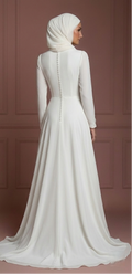 Chiffon Minimalist Nikah Wedding Dress – Soft Ivory Hijab Outfit Muslim