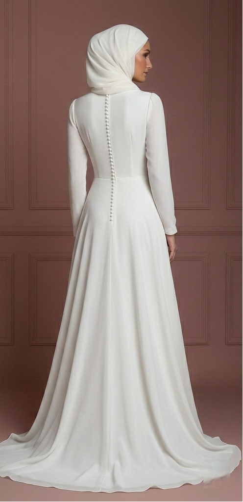 Chiffon Minimalist Nikah Wedding Dress – Soft Ivory Hijab Outfit Muslim
