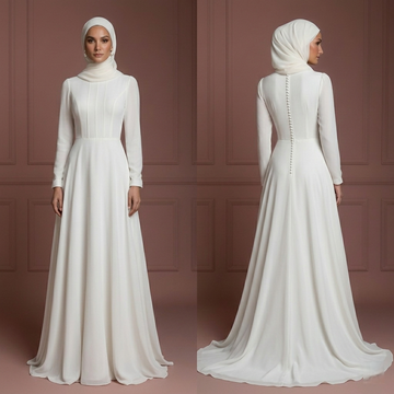 Chiffon Minimalist Nikah Wedding Dress – Soft Ivory Hijab Outfit Muslim
