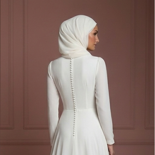 Chiffon Minimalist Nikah Wedding Dress – Soft Ivory Hijab Outfit Muslim