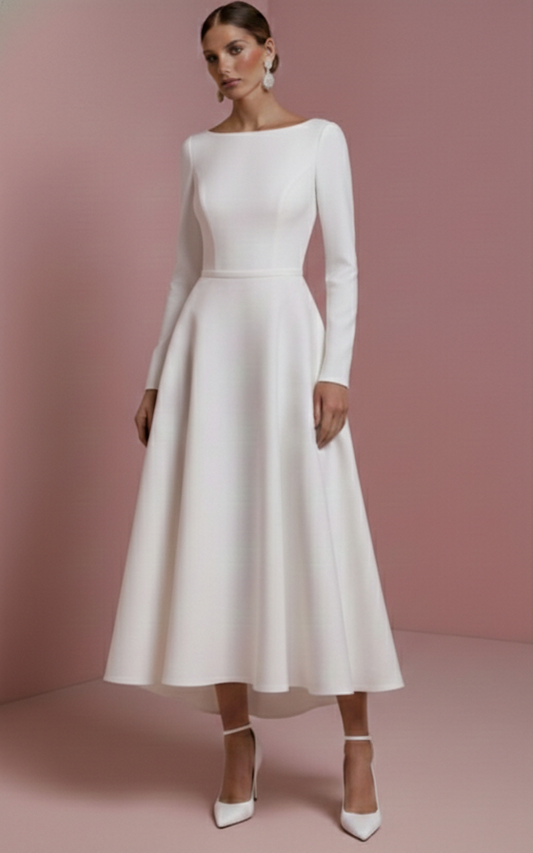 Civil Sleeve Wedding Dress Simple Long Short Train Minimal