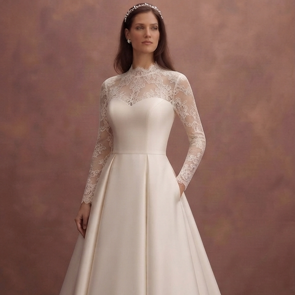 Classic Bridal Gowns with Elegant Lace and Satin Details