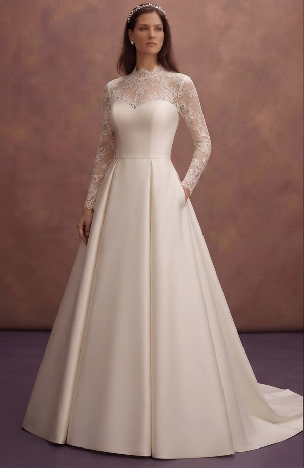 Classic Bridal Gowns with Elegant Lace and Satin Details
