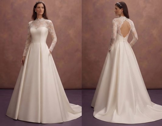 Classic Bridal Gowns with Elegant Lace and Satin Details