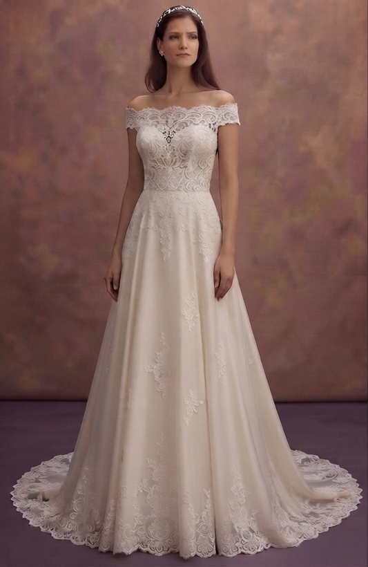 Classic Cathedral Train Wedding Dresses with Embroidery