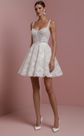 Classic Hem Wedding Dress Short Knee Length Embroidery Bridal